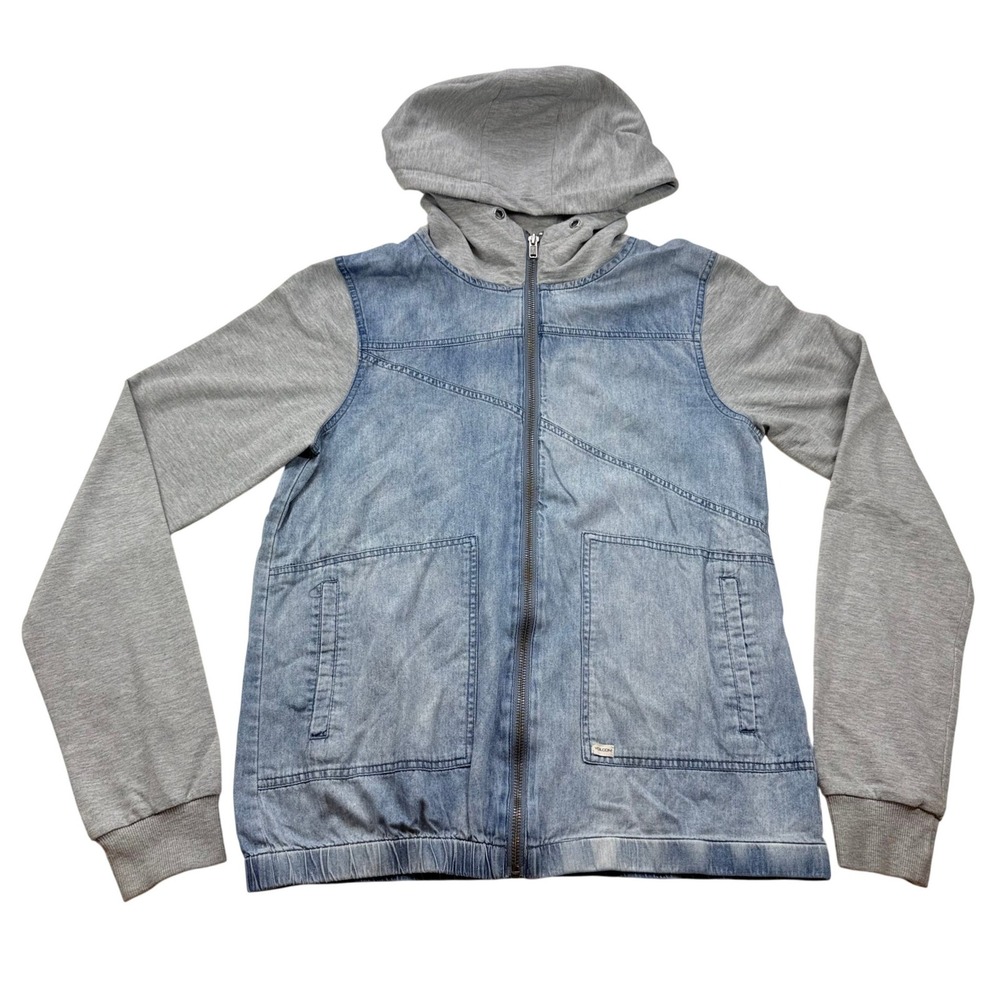 Volcom Mens Denim Hybrid Full Zip Hoodie Jacket Light Wash Gray Small